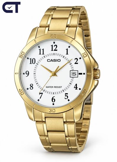 CASIO MTP-V004G-7B CASIO Collection мужские наручные часы — золотистый корпус, светлый циферблат и индикация даты