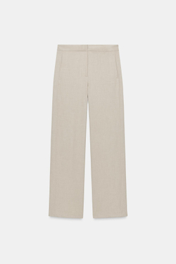 ZARA БРЮКИ ПРЯМОГО КРОЯ СО СРЕДНЕЙ ПОСАДКОЙ, ПЕСОЧНЫЙ МЕЛАНЖ