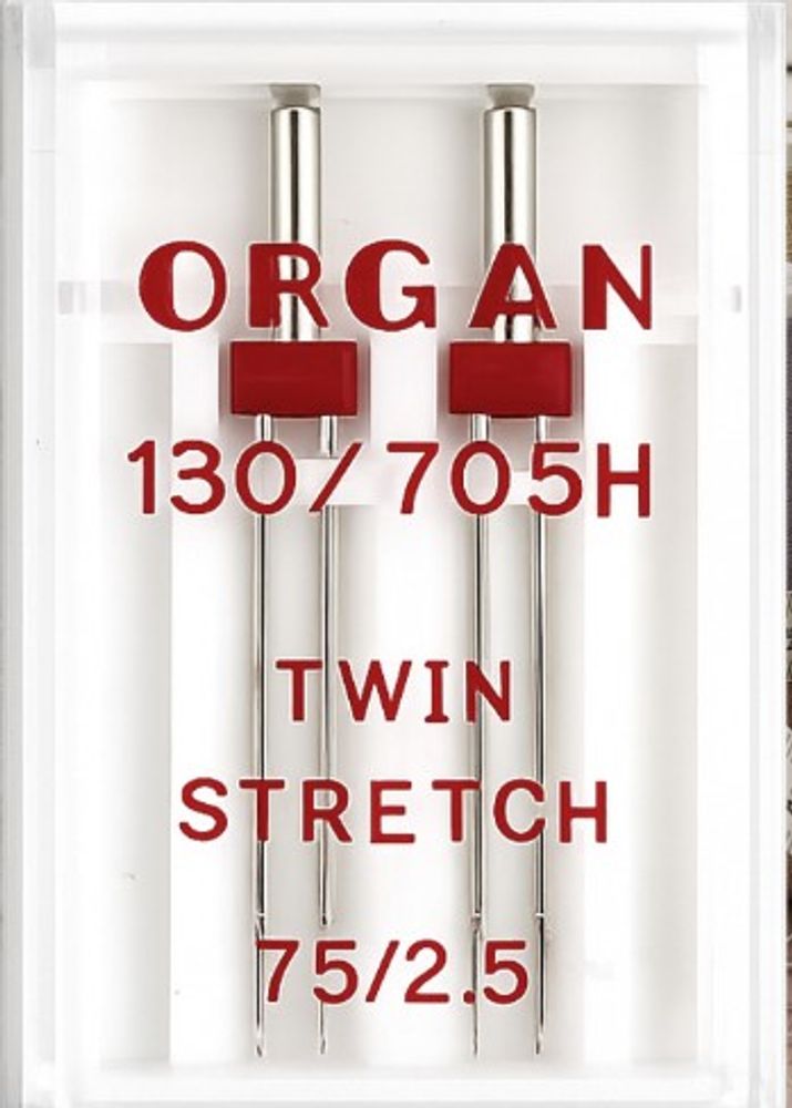 Иглы для бытовых машин ORGAN, двойные супер стрейч № 75/2,5, 2 игл