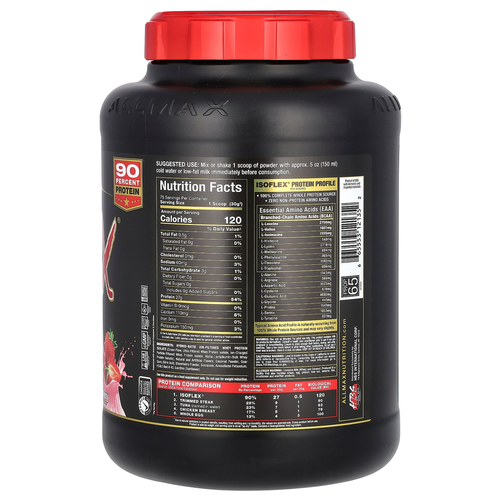 ALLMAX, Isoflex, 100% ультра чистый изолят сывороточного протеина (технология ионной фильтрации), клубника, 5 фунтов (2,27 кг)