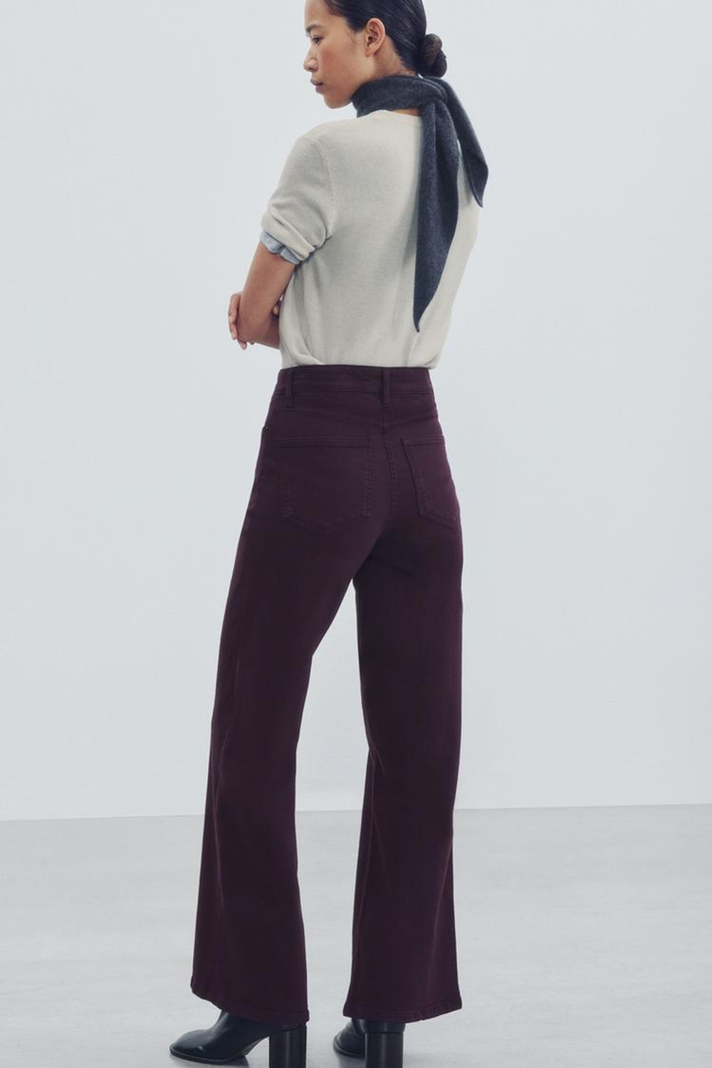 ZARA ДЖИНСЫ COMFORT WIDE LEG С ВЫСОКОЙ ПОСАДКОЙ — ZW COLLECTION, БУРГУНДИ