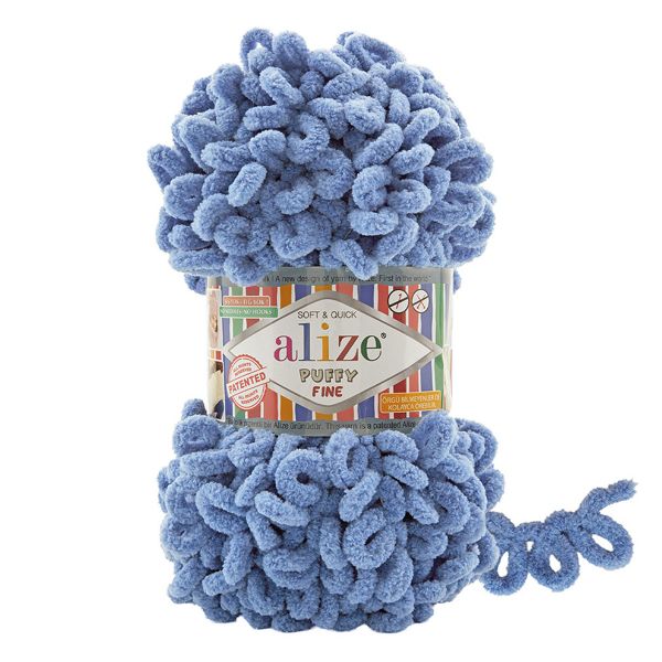 Пряжа Alize (Ализе) Puffy Fine / уп.5 мот. по 100 г, 14м, 374 голубое небо