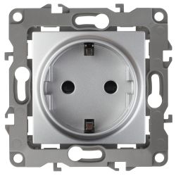 Розетка ЭРА Серия 12 12-2102-03 с заземлением 2P+E Schuko со шторками 16A-250В IP20 алюминий | Эра 12