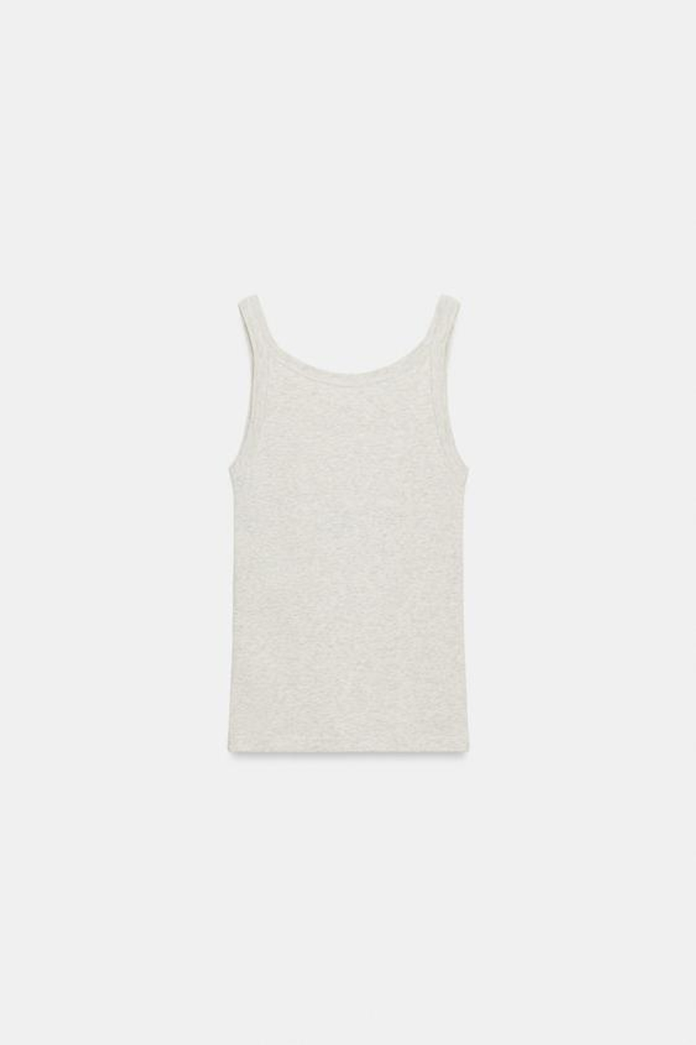 ZARA ТОП В РУБЧИК ИЗ ХЛОПКА, БЕЖЕВЫЙ МЕЛАНЖ