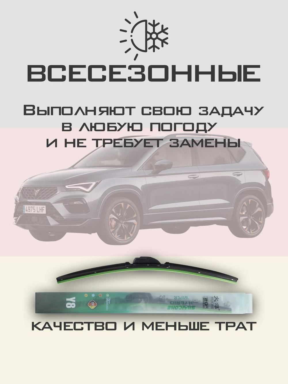 Щетки стеклоочистителя HUOYE Y8 650/450 мм на Cupra Ateca | Push button