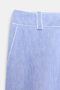 ZARA БРЮКИ ИЗ СМЕСОВОГО ЛЬНА С ОКАНТОВКОЙ, ГОЛУБОЙ