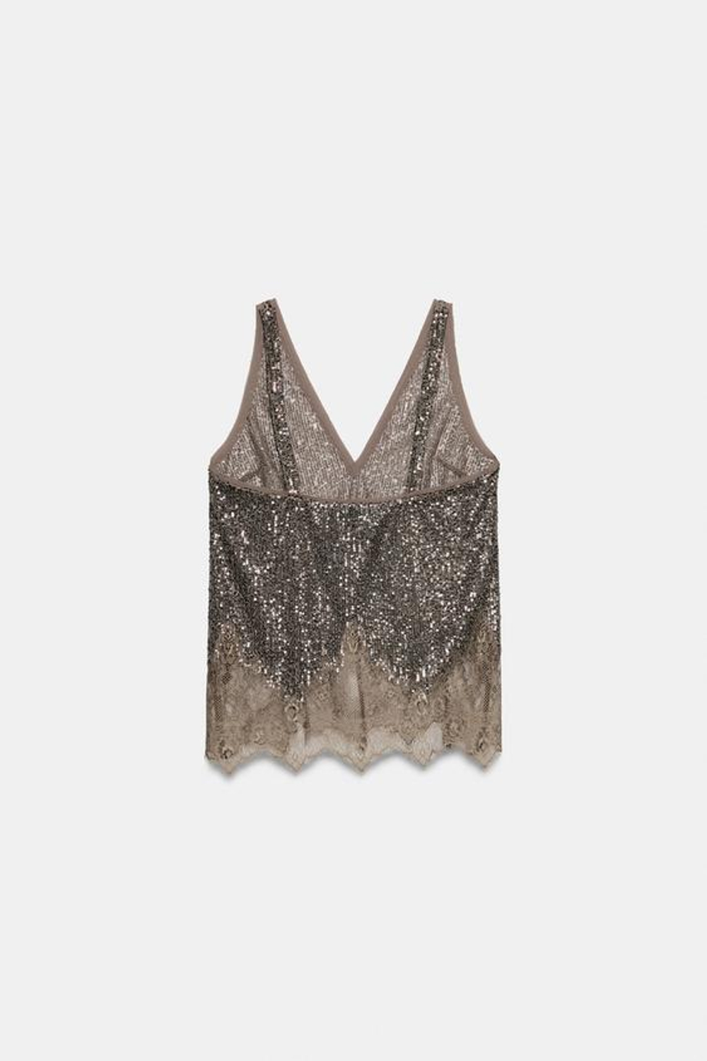 ZARA КОМБИНИРОВАННЫЙ ТОП С ПАЙЕТКАМИ — ZW COLLECTION, ТЕМНОЕ СЕРЕБРО