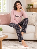 Женская пижама-комплект RUBINA Secret Homewear: верх и брюки, розовая LOVE