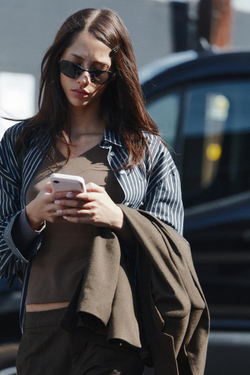 ZARA РУБАШКА ОВЕРСАЙЗ ИЗ ПОПЛИНА В ПОЛОСКУ, ОТТЕНКИ СИНЕГО