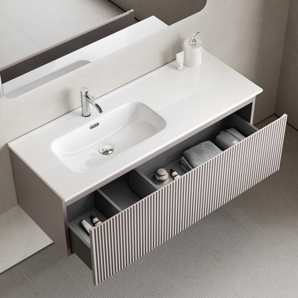 Тумба подвесная SANCOS Сноб Р 1.0 (Snob R 1.0) 1195х445х406, c одним ящиком оснащенным доводчиками, Пыльная роза (Doha Soft), арт.SNR1.0120LSM