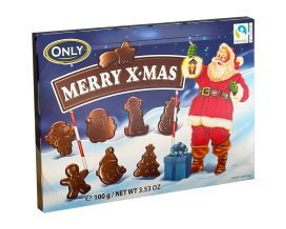 Рождественский набор Only Merry X-mas из фигурного молочного шоколада (2 шт. по 100 г) 200 г (Австрия)