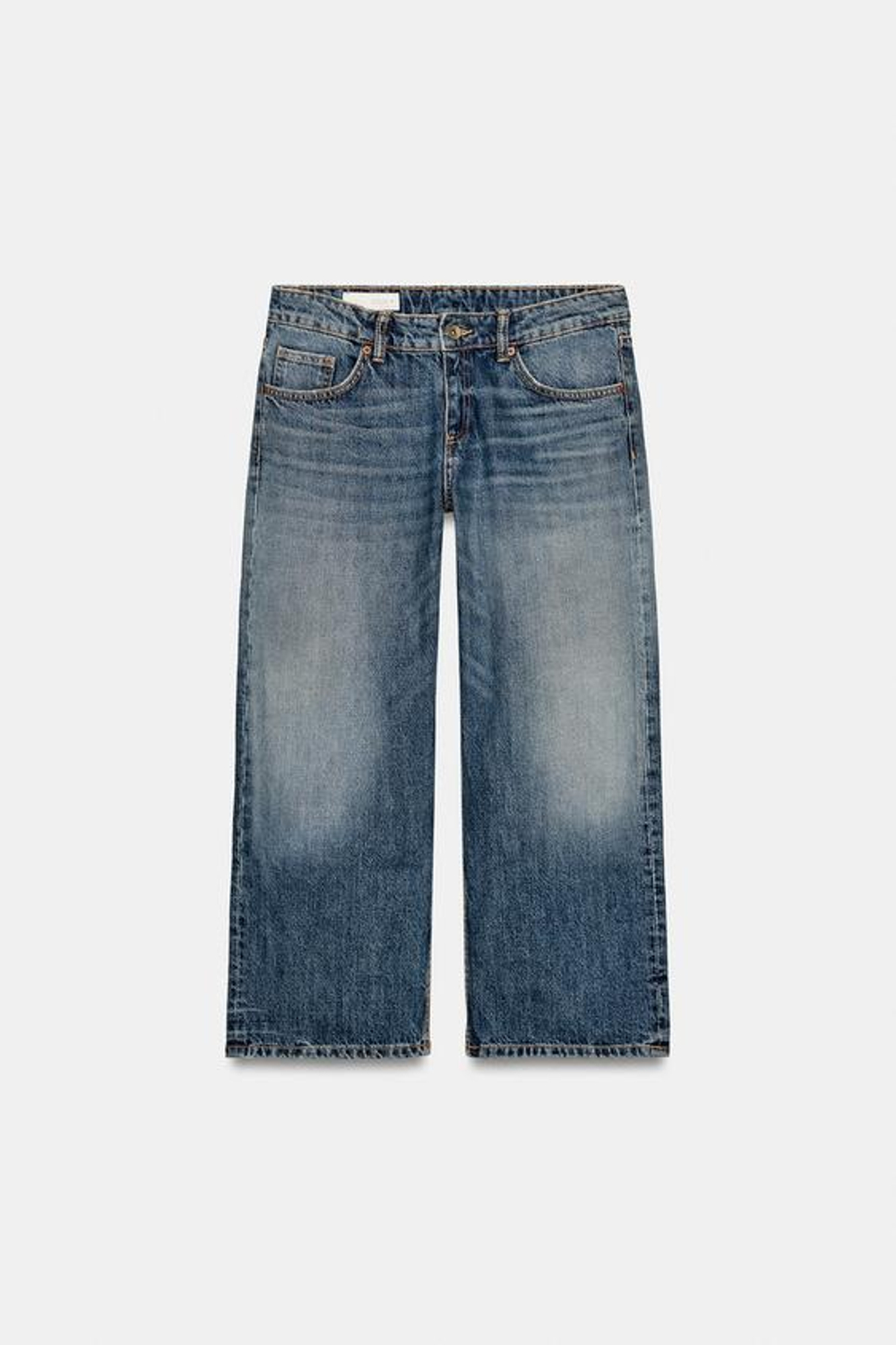 Джинсы TRF с низкой талией, короткими и широкими брючинами - ZARA