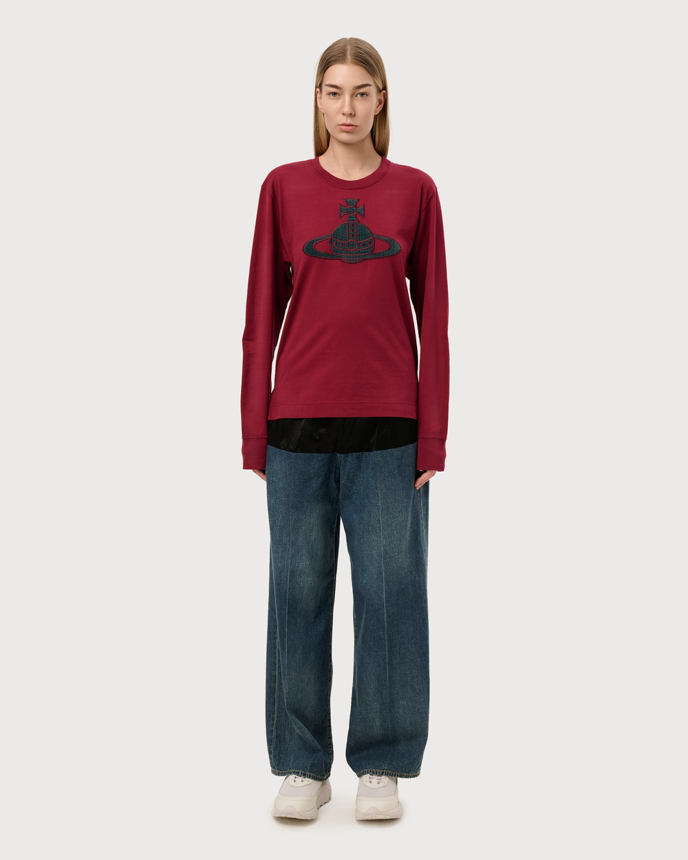 VIVIENNE WESTWOOD RED LABEL ЛОНГСЛИВ БОРДОВЫЙ С АППЛИКАЦИЕЙ ВИДЕ ЛОГОТИПА БРЕНДА