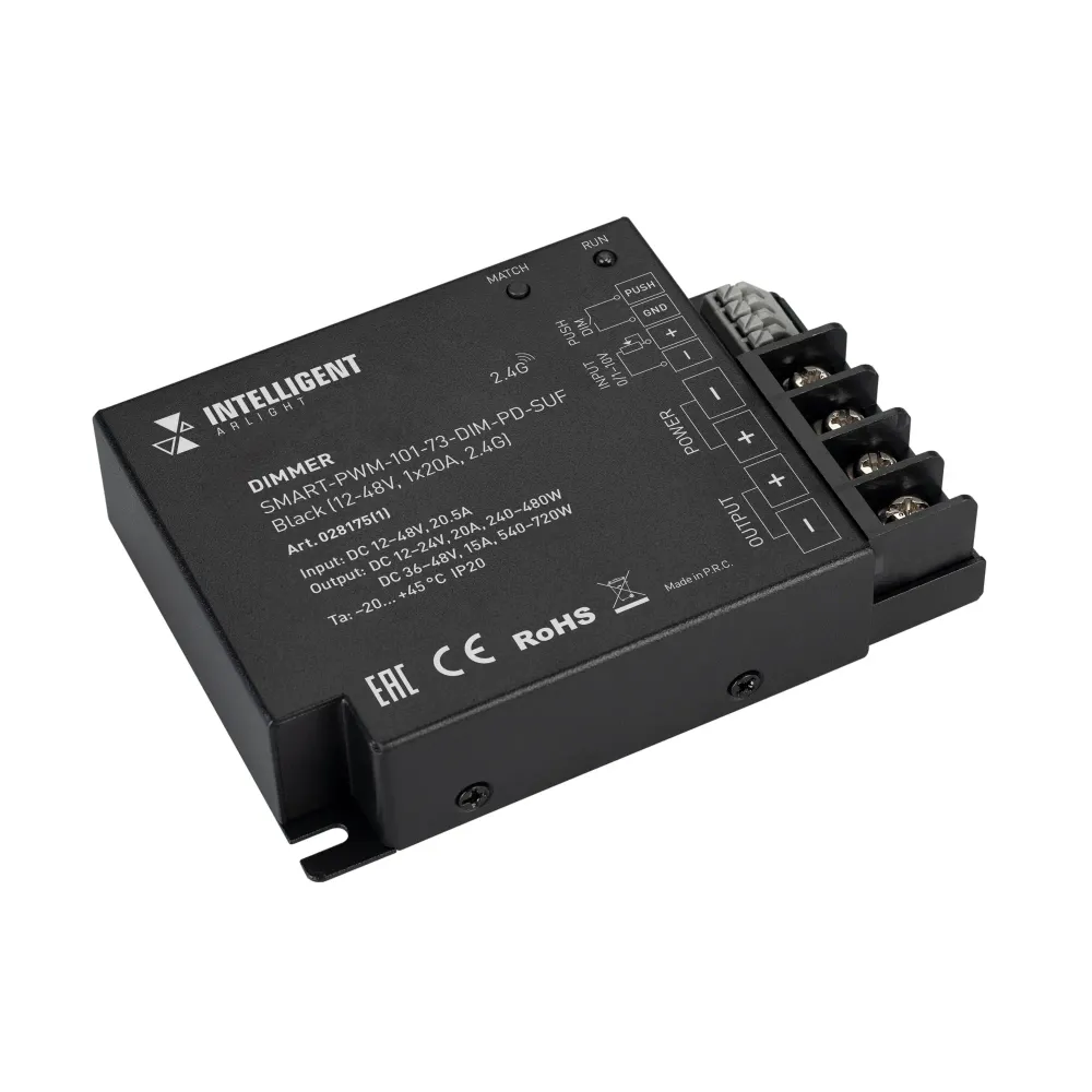 INTELLIGENT ARLIGHT Диммер SMART-PWM-101-73-DIM-PD-SUF Black (12-48V, 1x20A, 2.4G) (IARL, IP20 Металл, 5 лет) INTELLIGENT ARLIGHT Диммер SMART-PWM-101-73-DIM-PD-SUF Black (12-48V, 1x20A, 2.4G) (IARL, IP20 Металл, 5 лет)