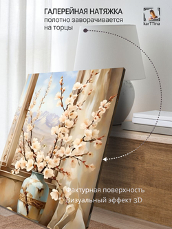 Картина Цветущая вишня у окна для интерьера 50x70см 1шт.