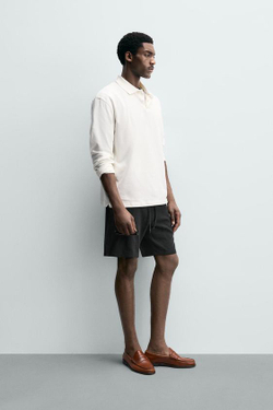 ZARA БЕРМУДЫ RELAXED FIT ИЗ ВИСКОЗЫ И ЛЬНА, ЧЕРНЫЙ