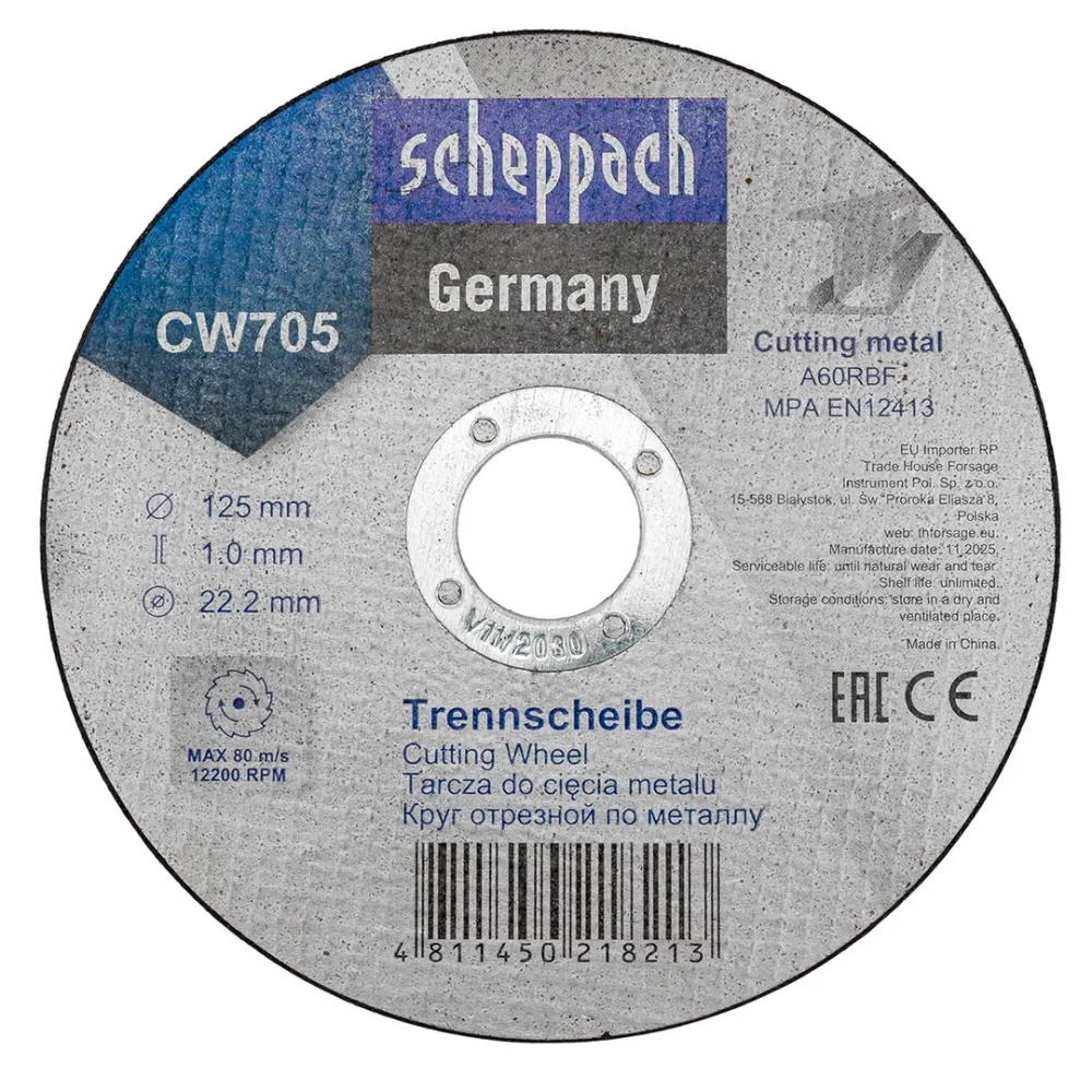 Круг отрезной по металлу 125х1.0.х22,2мм-20шт Scheppach Sch-CW705[20шт к-т]