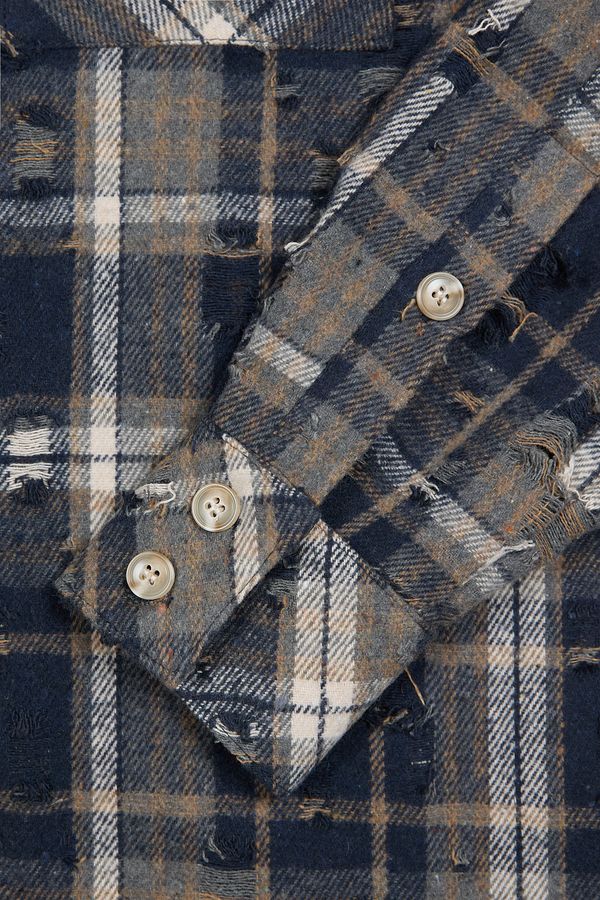 Рубашка ripped plaid темно-синяя - фото 5