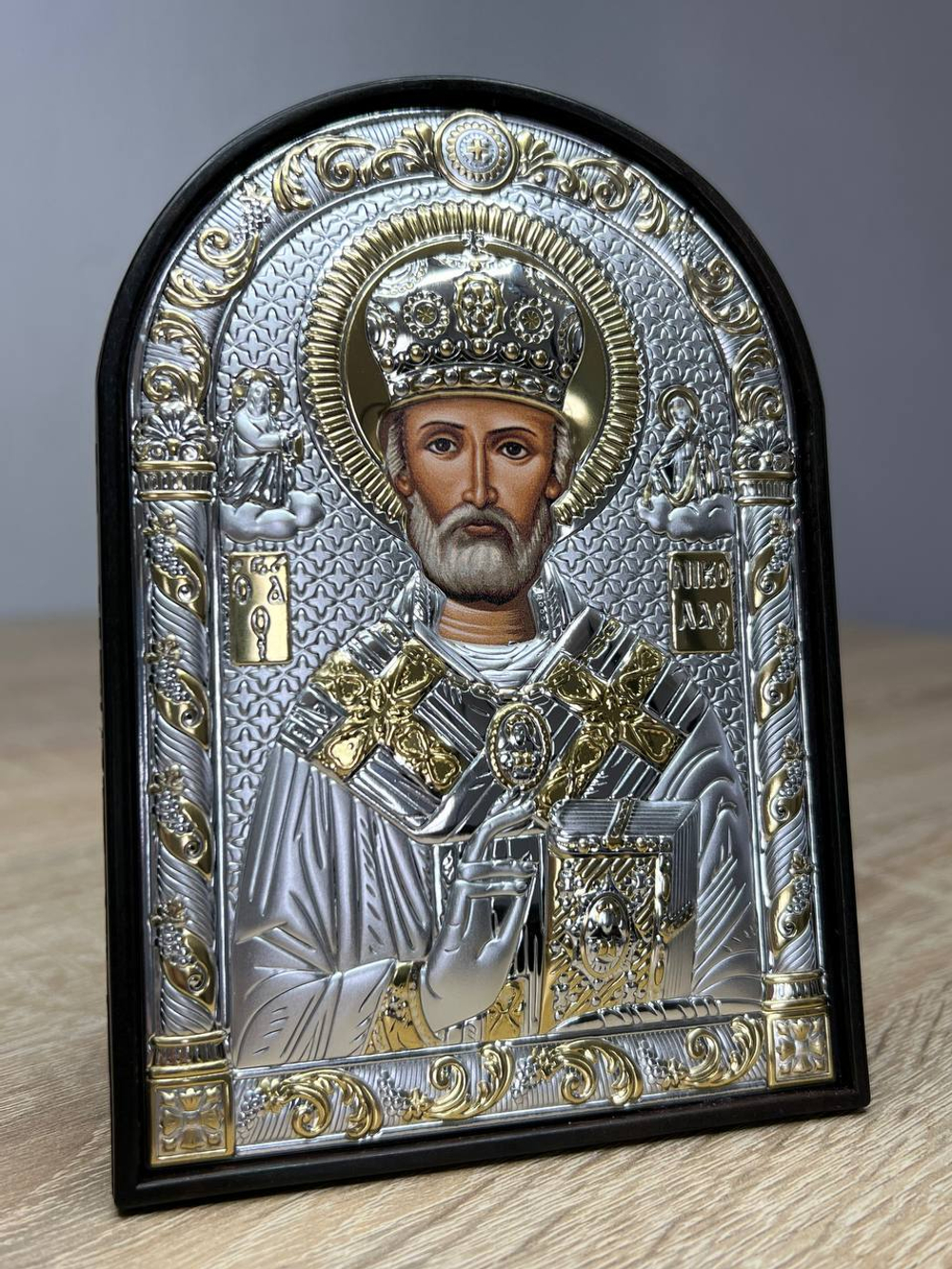 Николай Чудотворец, икона арочная, пластик 96х138 — детальный вид