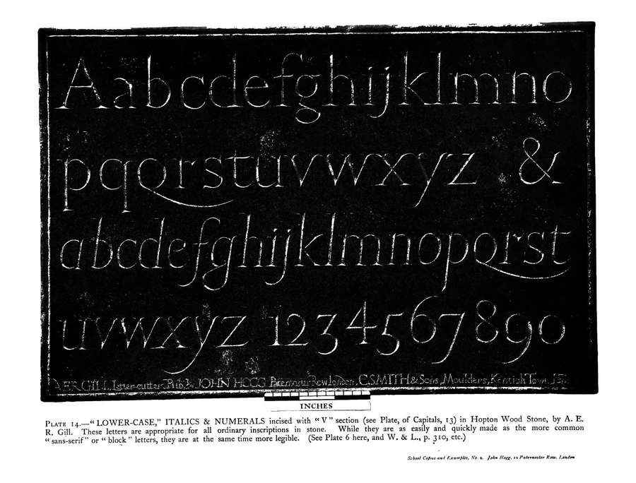 Джонстон и Гилл, «Manuscript & inscription letters» (1909): Гилл пишет, что засечки читаются лучше гротеска