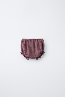 ZARA ТРУСЫ С КРУЖЕВНОЙ ФАКТУРОЙ, ЦВЕТ МАЛЬВЫ