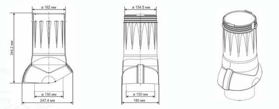 Вентиляционный выход изолированный Ø 150/160 мм темно коричневый RAL 8019 (RR 32), серия Static