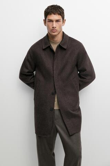 Massimo Dutti Короткое пальто из двусторонней шерстяной смеси, серый