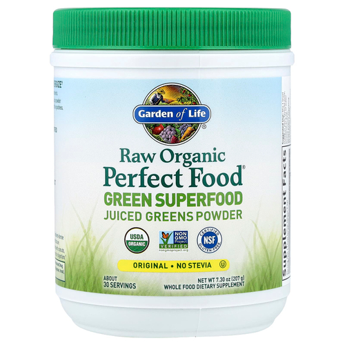 Garden of Life, Raw Organic Perfect Food®, зеленый суперфуд, порошок из сочной зелени, оригинальный вкус, 207 г (7,3 унции)