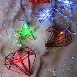 Гирлянда "Нить" с насадками “Звезда и сердце”, 4 м, LED-20-220V, 8 режимов, нить прозрачная, свечение мульти