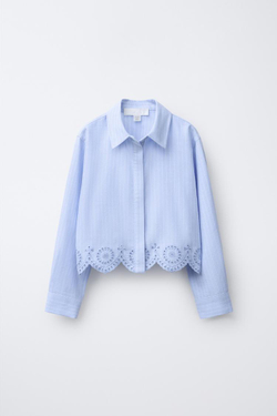 ZARA РУБАШКА SCHIFFLY С НИЖНИМ КРАЕМ, СИНИЙ