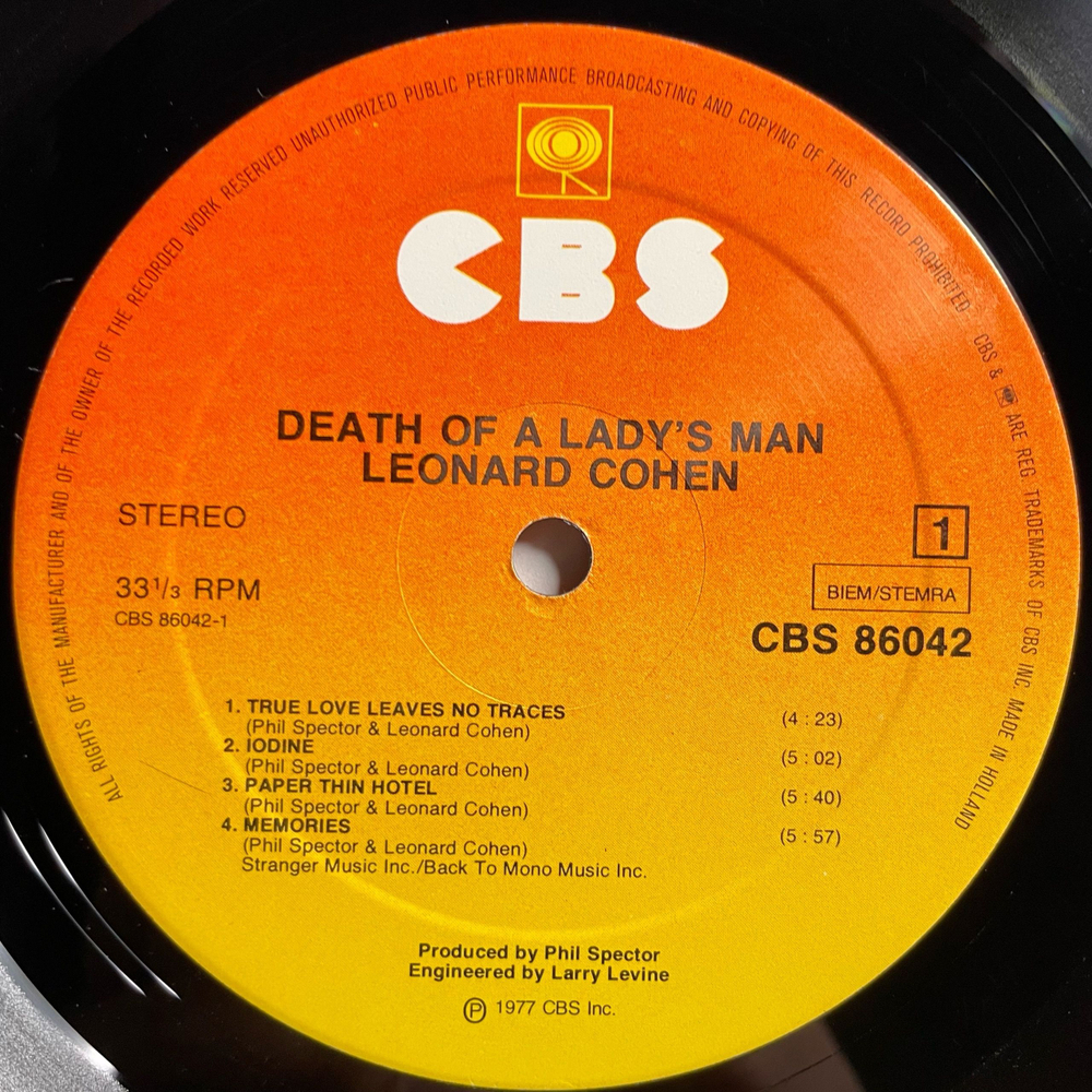 Винтажная виниловая пластинка LP Leonard Cohen Death Of A Ladies' Man (Нидерланды 1977)