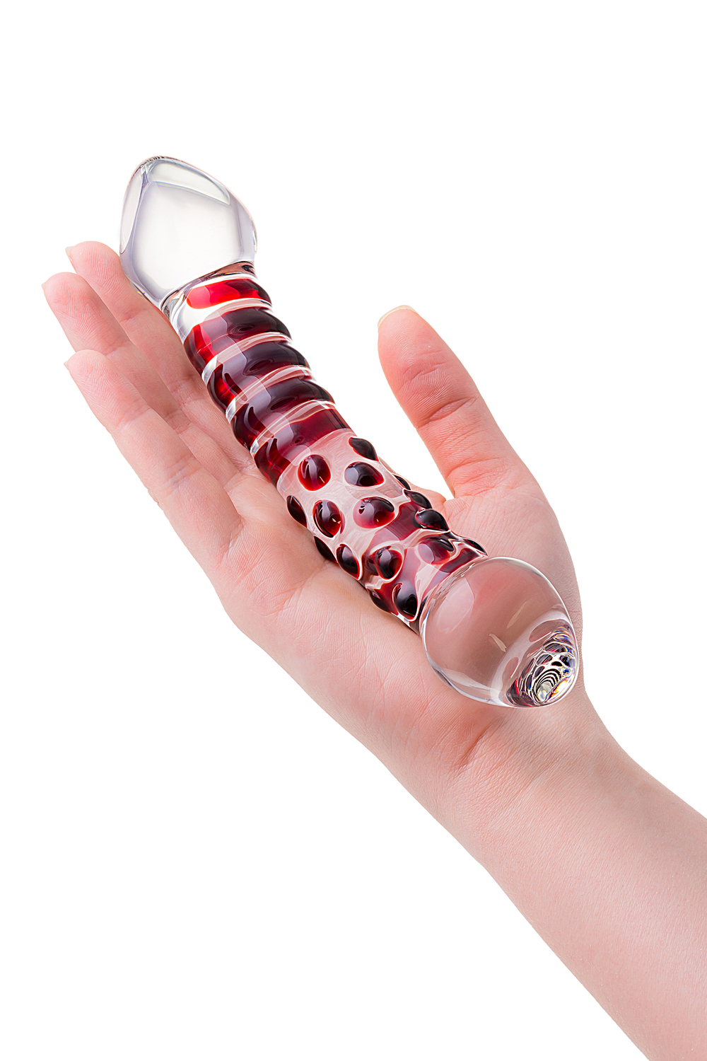 Фаллоимитатор Sexus Glass стеклянный с красными полосками 21 см