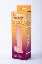 Реалистичный фаллоимитатор на присоске с мошонкой из кибер-кожи Onjoy Realistic Cock With Balls Apollo (Цвет: телесный)