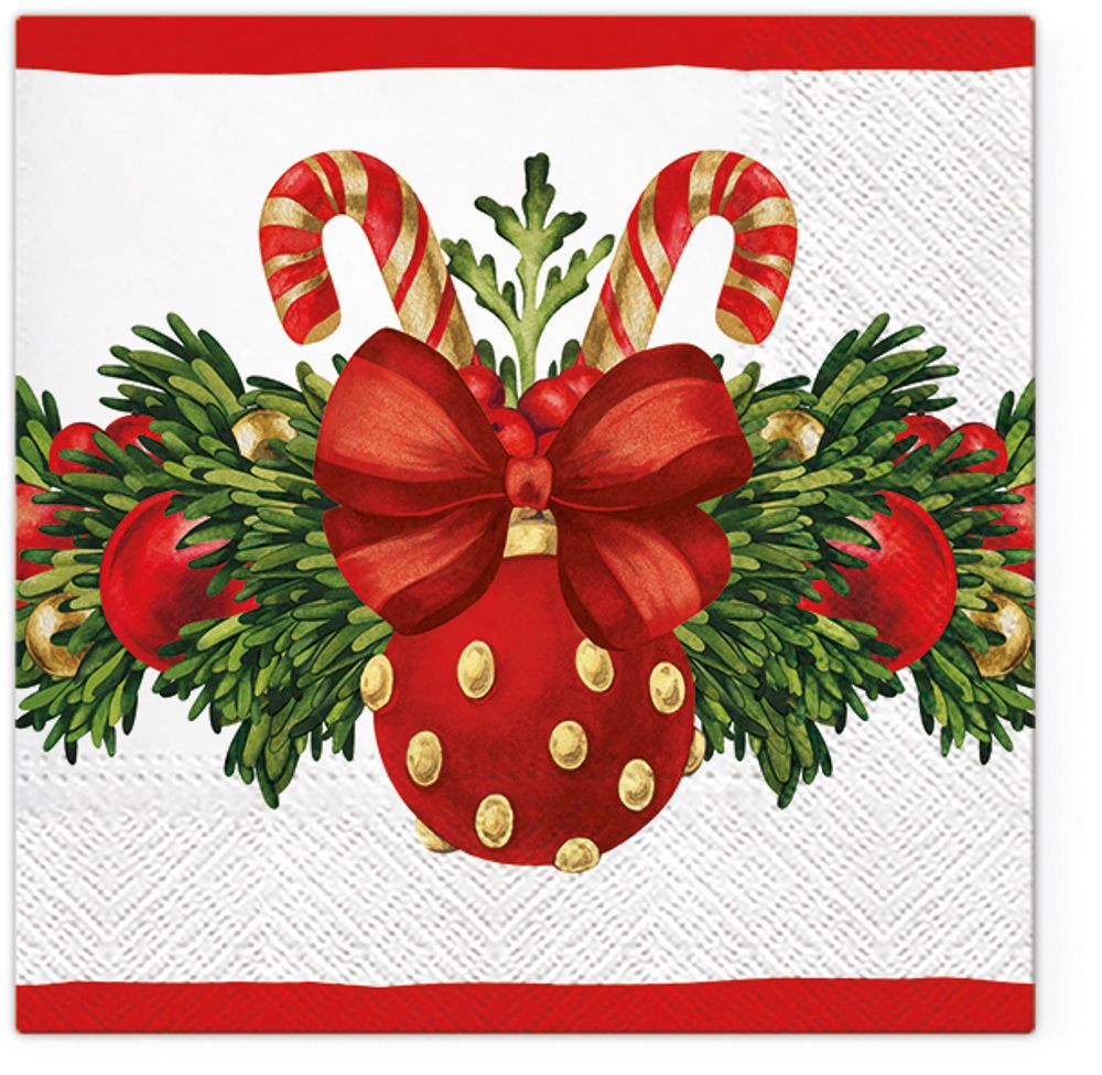 Салфетки для декупажа 3-слойные PAW Decor Collection, коллекция Lunch TETЕ a TETE Красная рождественская безделушка, 18.5 г/м², 33х33 см, 20 шт Салфетки для декупажа 3-слойные PAW Decor Collection, коллекция Lunch TETЕ a TETE Красная рождественская безделушка, 18.5 г/м², 33х33 см, 20 шт