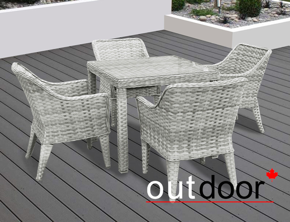 Комплект мебели из ротанга OUTDOOR Фиджи (стол, 4 стула), узкое плетение, светлый микс