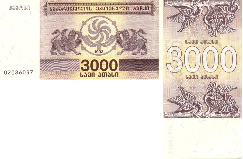 Грузия 3000 купонов 1993 Виноград UNC