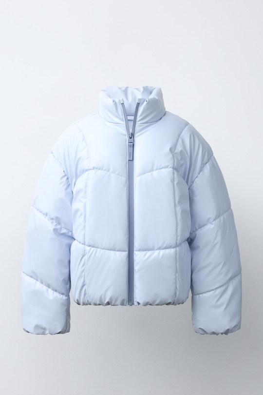 ZARA СТЕГАНАЯ БЛЕСТЯЩАЯ КУРТКА WATER REPELLENT, ПАСТЕЛЬНО-СИНИЙ