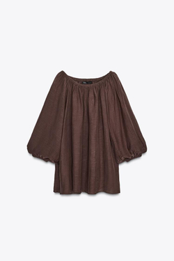 ZARA ТОП С ОТКРЫТЫМИ ПЛЕЧАМИ ZW COLLECTION, КОРИЧНЕВЫЙ