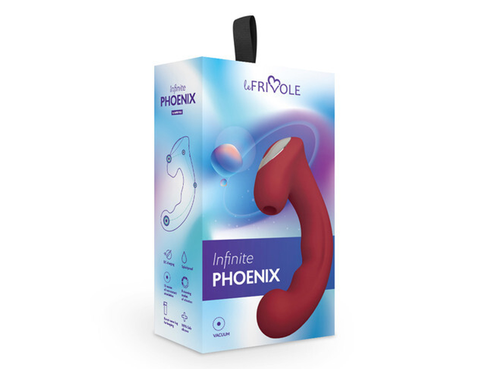 Вакуумный клиторальный стимулятор с отростком Phoenix, цвет Бордовый (INFINITE) (Цвет: красный)