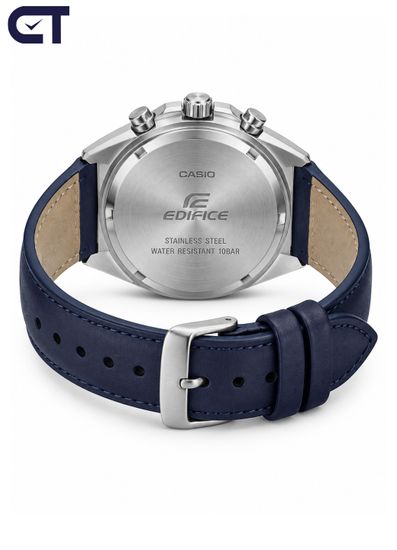 CASIO EFV-640L-2AVUDF EDIFICE мужские наручные часы — хронограф на кожаном ремешке с синим циферблатом