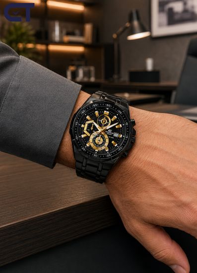 CASIO EFR-539BK-1AVUDF EDIFICE мужские наручные часы — крупный чёрный хронограф с IP-покрытием