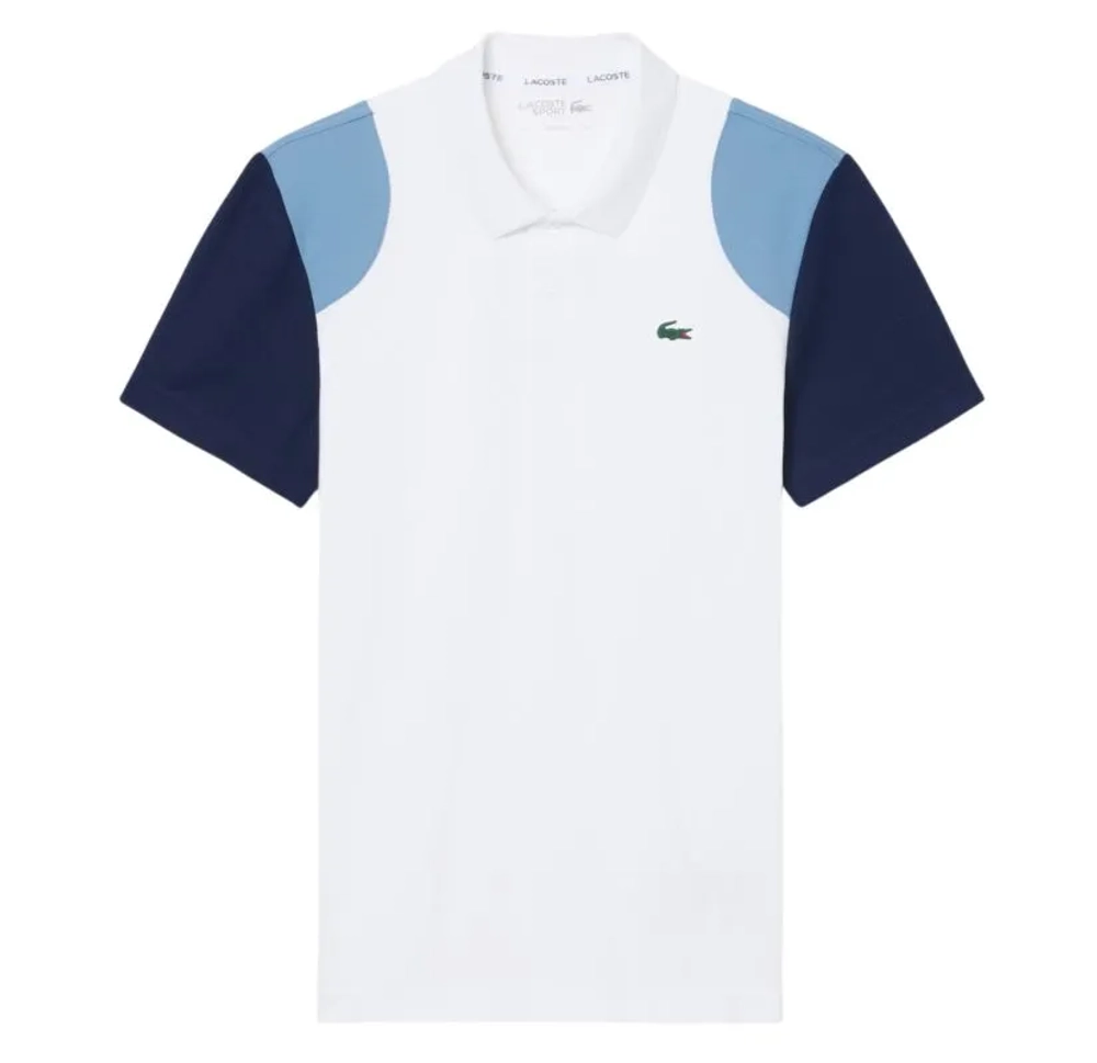 Мужское теннисное поло Lacoste Ultra Dry Colour-Block Sport - white/blue/navy blue