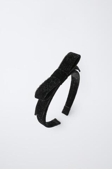 ZARA БАРХАТНЫЙ ОБОДОК С БАНТОМ, ЧЕРНЫЙ
