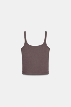 ZARA ТОП НА БРЕТЕЛЯХ ИЗ ХЛОПКА И МОДАЛА, СЕРОВАТО-КОРИЧНЕВЫЙ