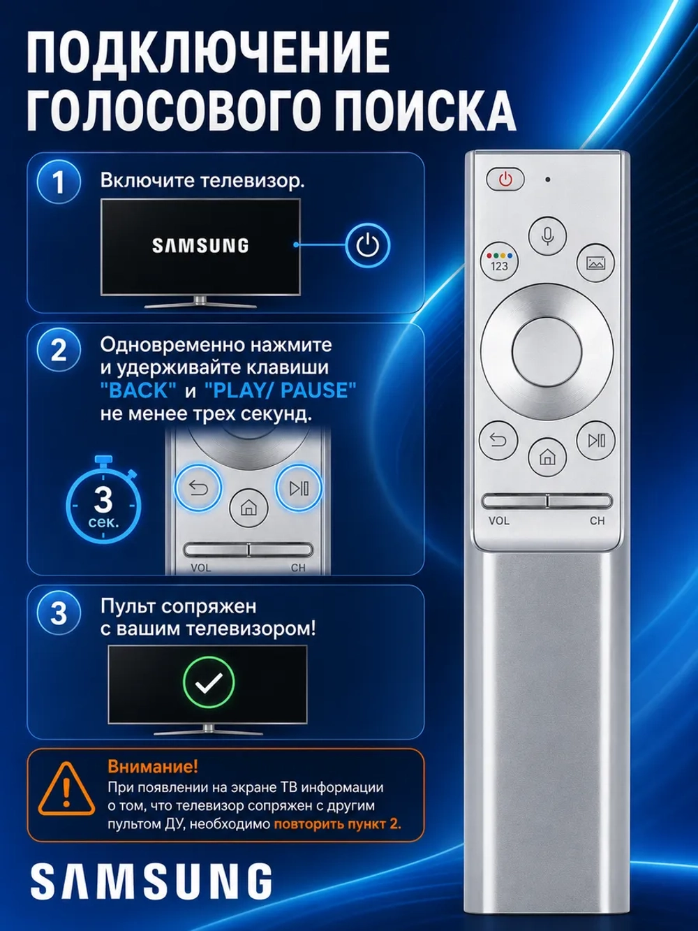 Универсальный беспроводной Bluetooth смарт-пульт с голосовым вводом Smart TV Voice Control для телевизоров марок Samsung, HUAYU PDUHBT045 (RM-J1500 V1, BN59-01270A, HBT045, TM1270A, BN59-01265A, BN59-01311B, BN59-01242A, BN59-01312B)