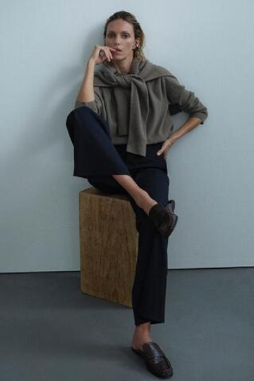 ZARA СВИТЕР ОВЕРСАЙЗ ИЗ 100% ШЕРСТИ, СЕРО-КОРИЧНЕВЫЙ
