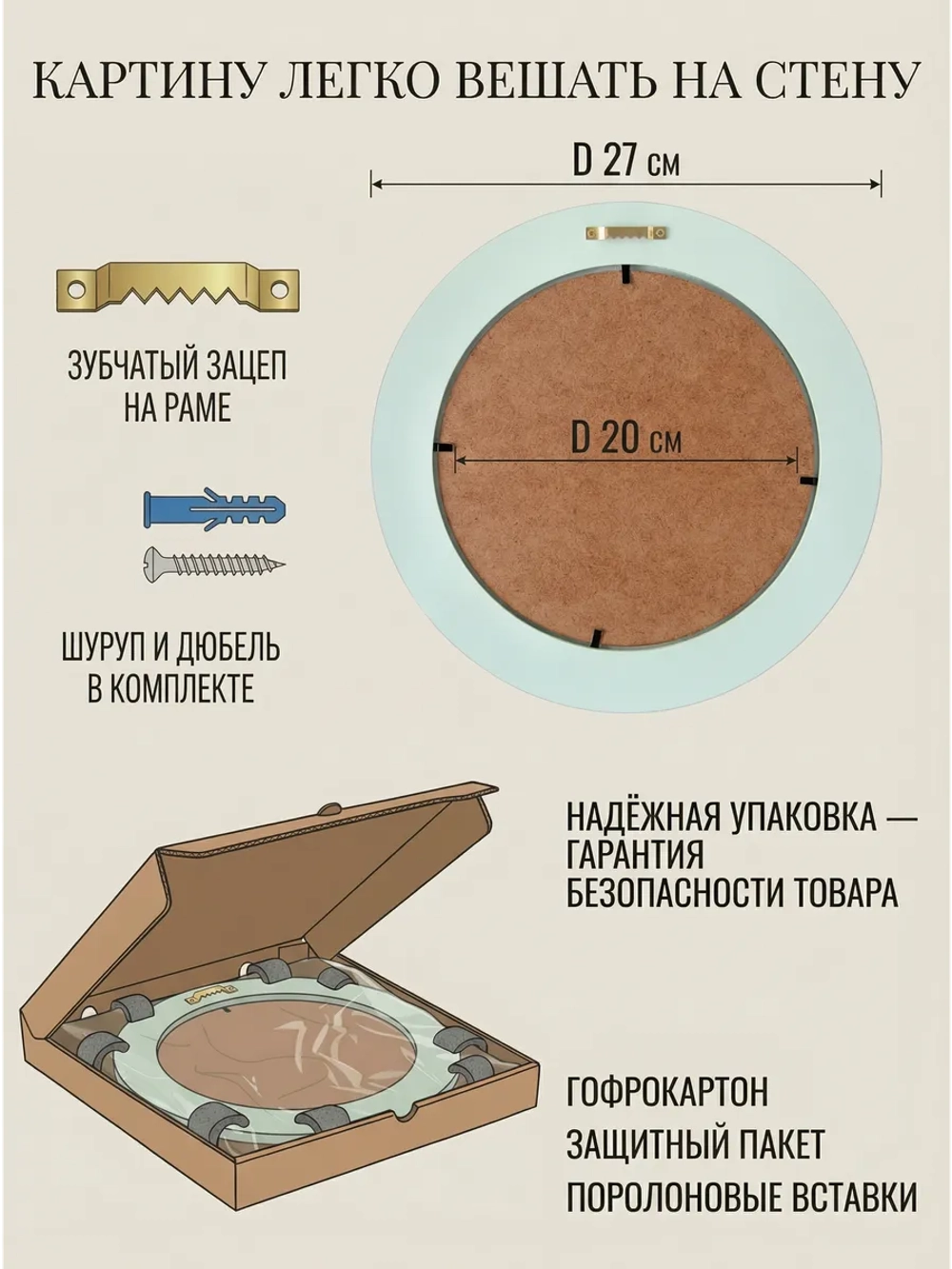 Набор из трех интерьерных картин на холсте 27 см