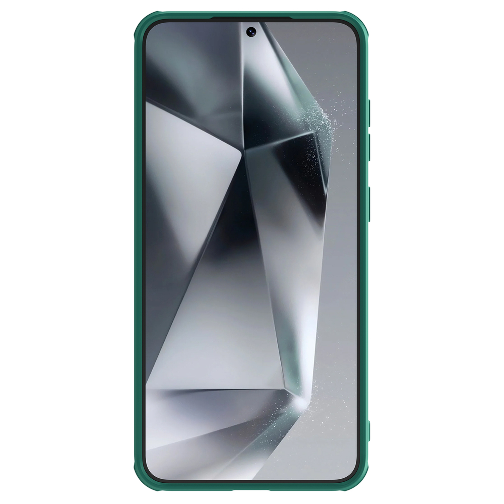Чехол зеленого цвета (Dark Green) с защитной шторкой для камеры от Nillkin на Samsung Galaxy S25+ Плюс, серия CamShield Pro Case