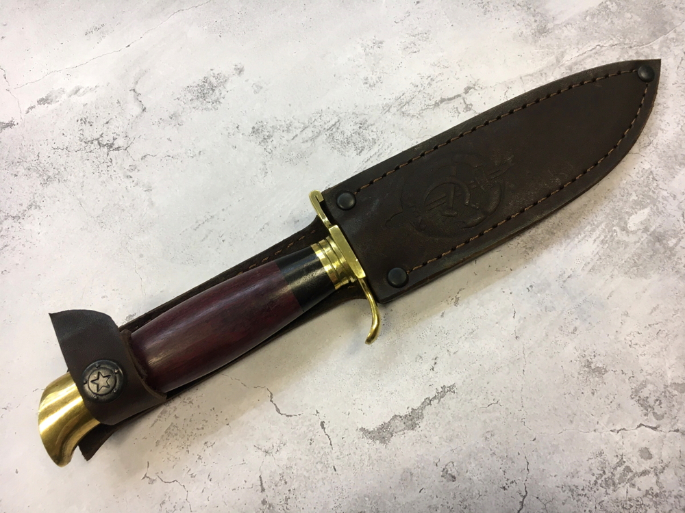 Финка НКВД со звездой, кованая сталь 95х18, карельская береза (бордовая)
