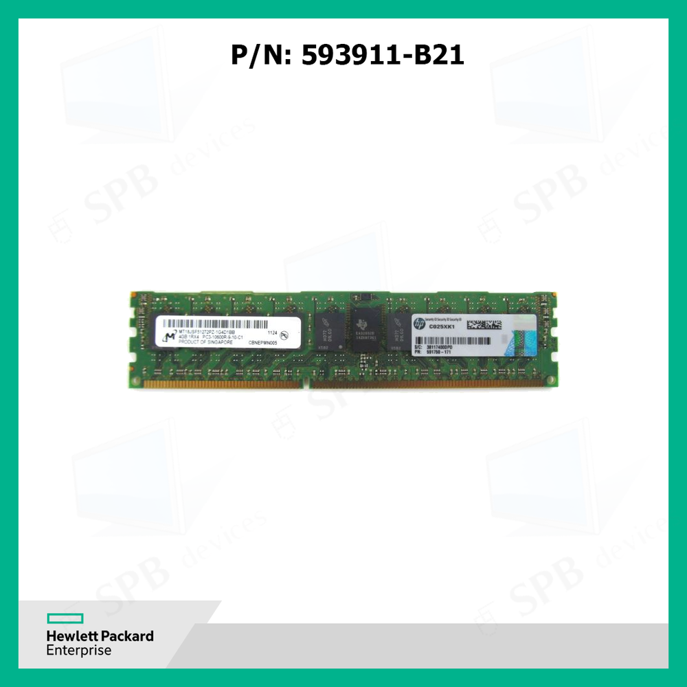 Модуль памяти HP 593911-B21 4GB (1x4GB) Single Rank x4 PC3-10600 (DDR3-1333) Registered CAS-9 Memory Kit , 591750-171